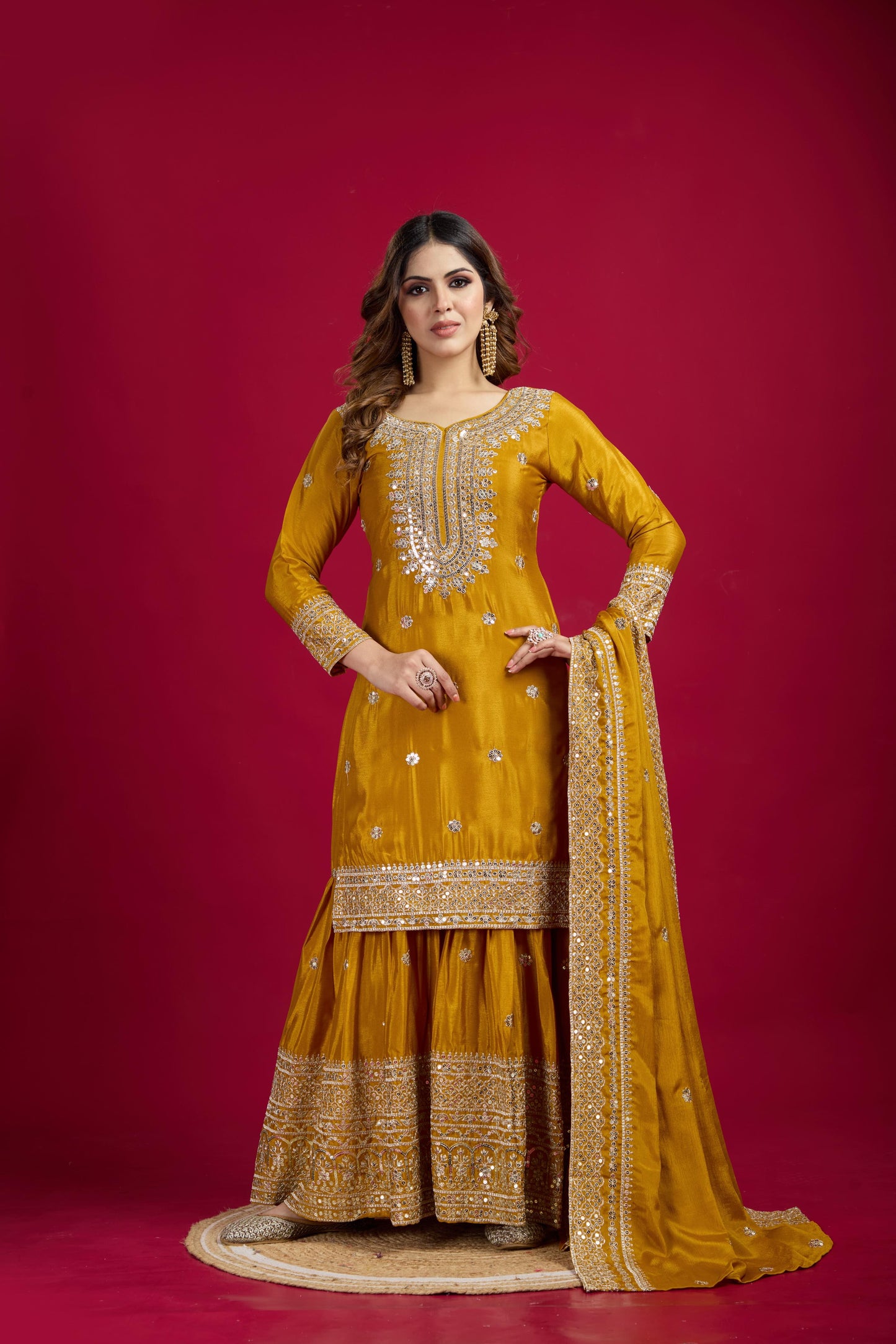 Top-Sharara And Dupatta Set With Fully Stitched Ready To Wear Collection Dress Readymade