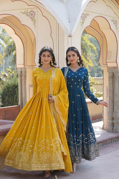 Anarkali Gown With Dupatta Full Flair Readymade Stitched