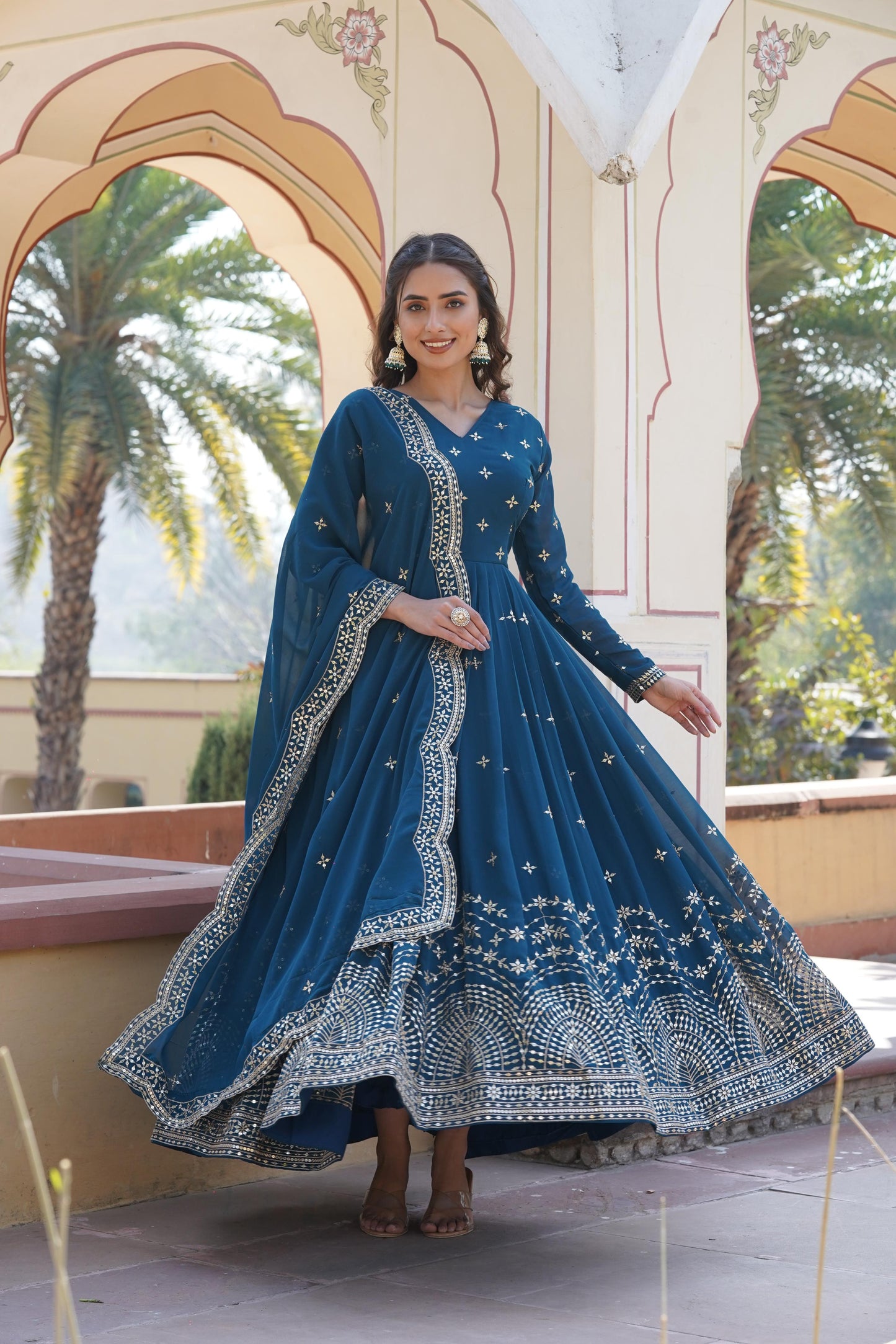 Anarkali Gown With Dupatta Full Flair Readymade Stitched