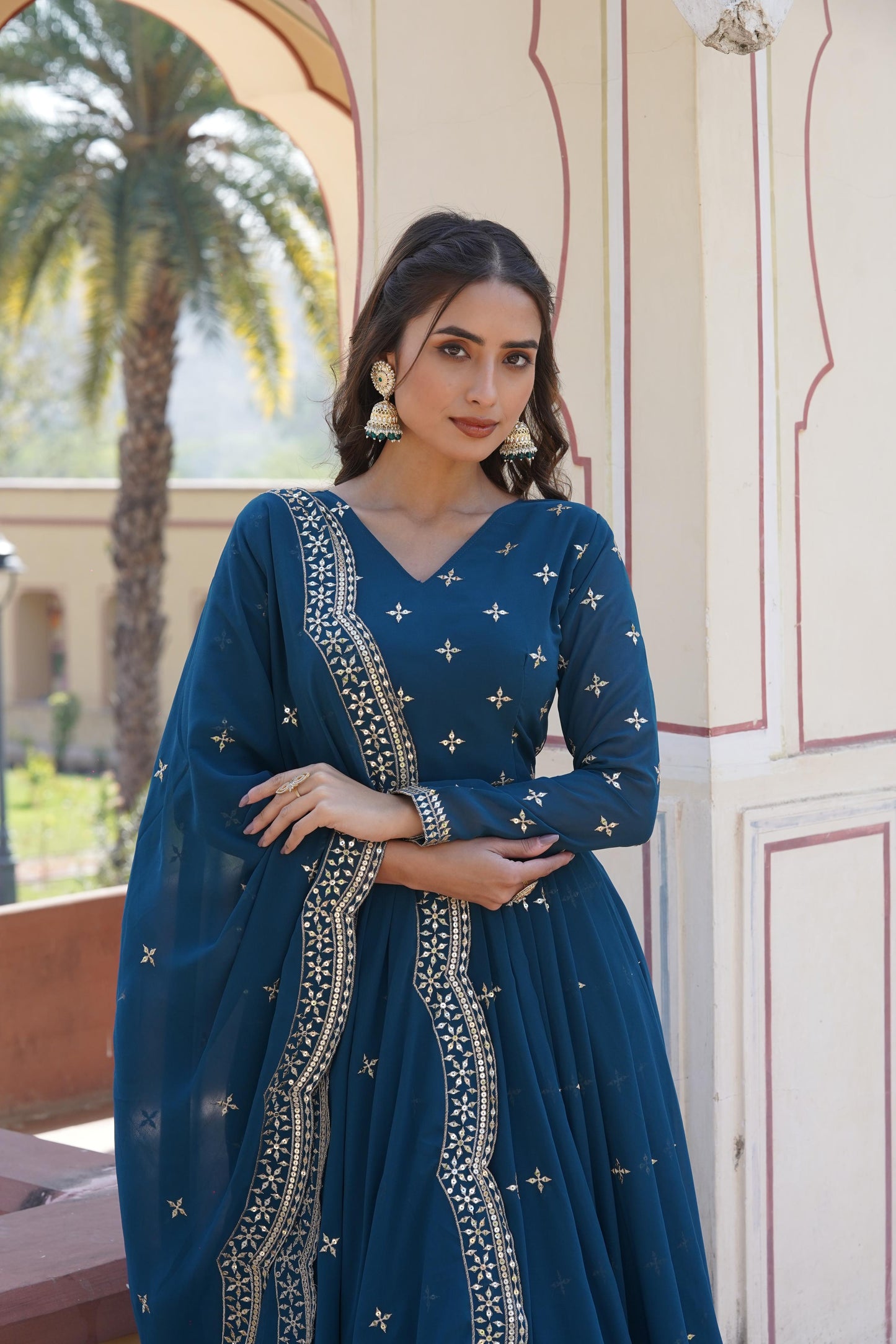 Anarkali Gown With Dupatta Full Flair Readymade Stitched