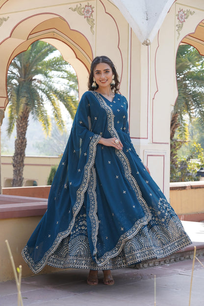 Anarkali Gown With Dupatta Full Flair Readymade Stitched