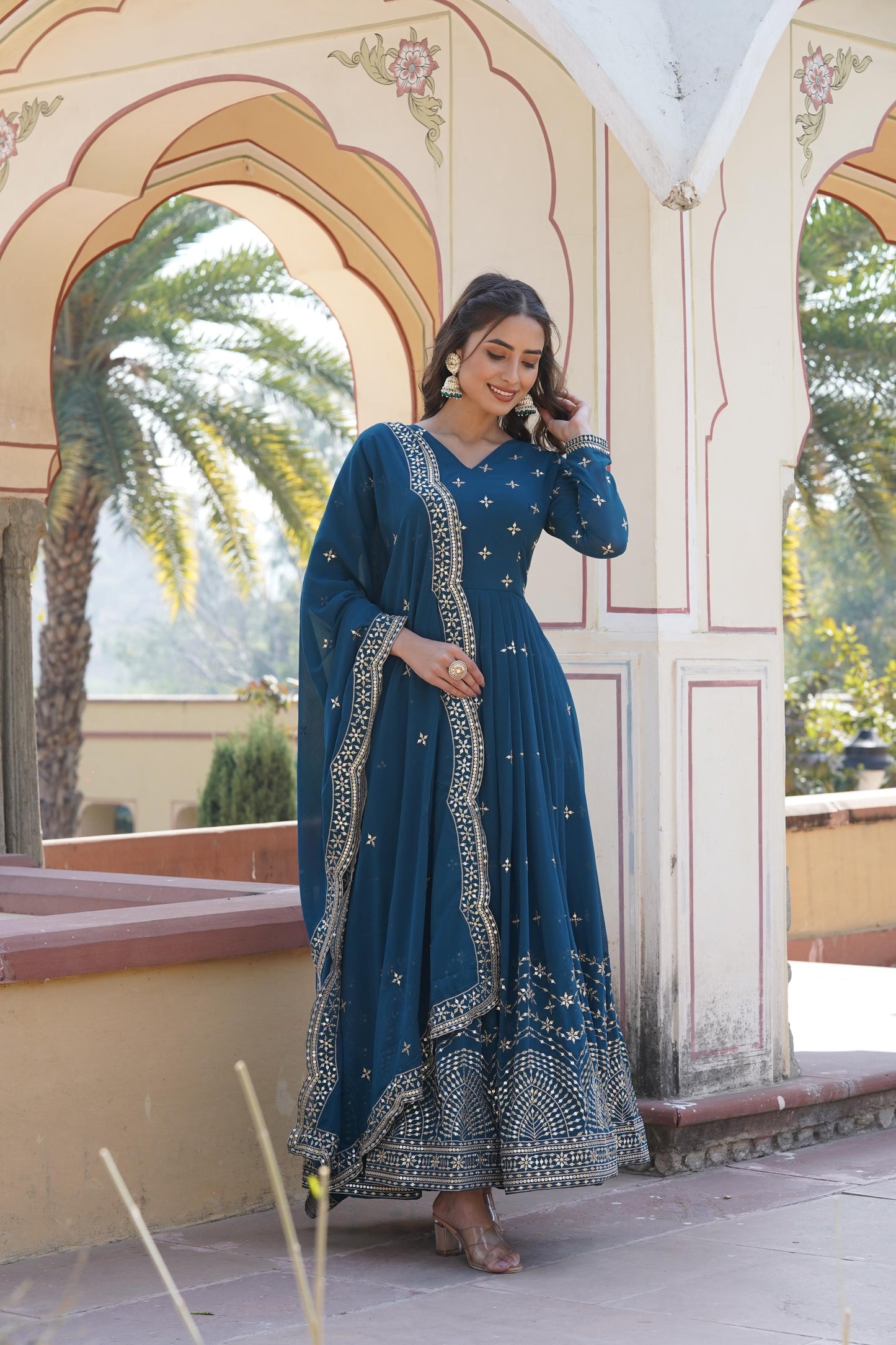 Anarkali Gown With Dupatta Full Flair Readymade Stitched