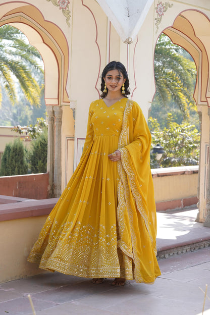 Anarkali Gown With Dupatta Full Flair Readymade Stitched