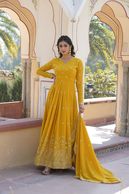 Anarkali Gown With Dupatta Full Flair Readymade Stitched