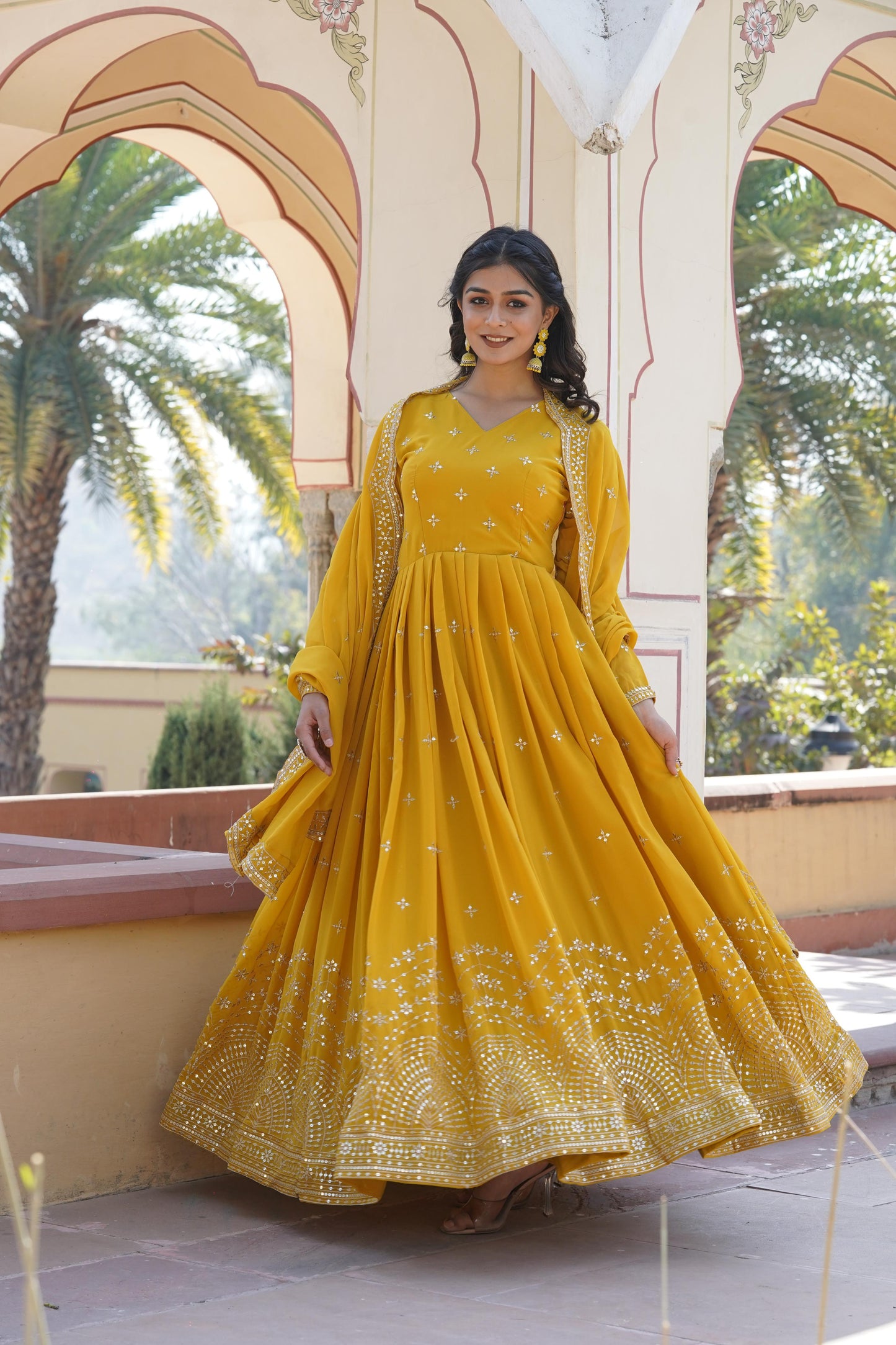 Anarkali Gown With Dupatta Full Flair Readymade Stitched