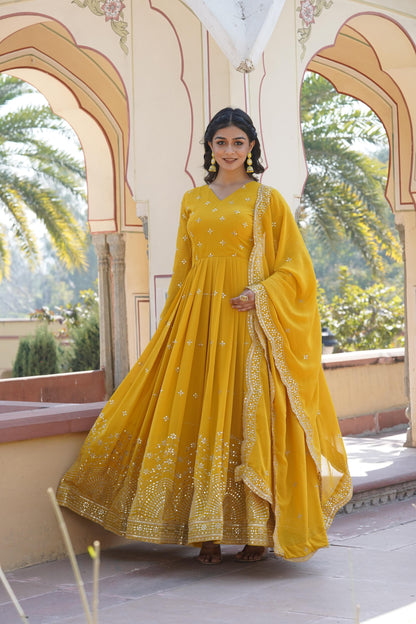 Anarkali Gown With Dupatta Full Flair Readymade Stitched