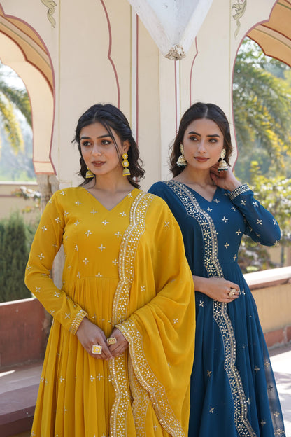 Anarkali Gown With Dupatta Full Flair Readymade Stitched