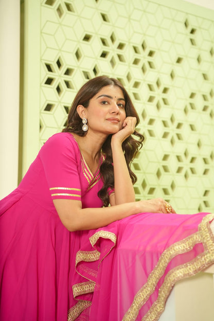 Pink Georgette Anarkali Full Flair Indian Salwar kameez