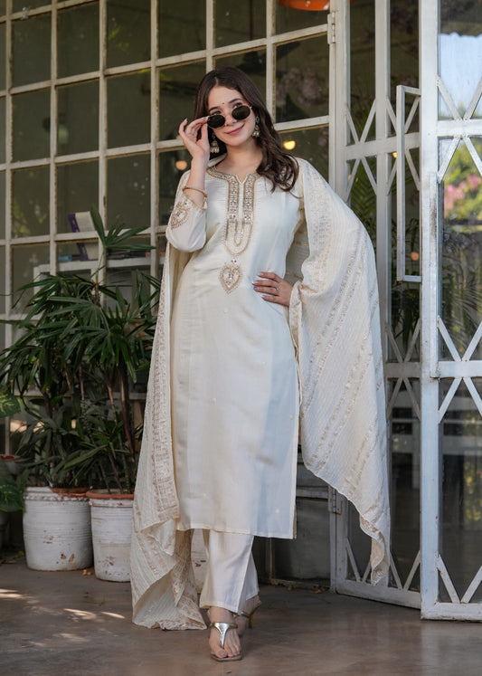White Ready To Wear Salwar Kameez Indian Dress Suit Set