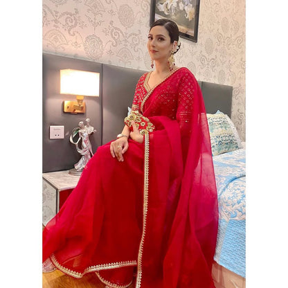 Red Designer Wedding saree with stitched blouse Partywear Ready To Wear Saree
