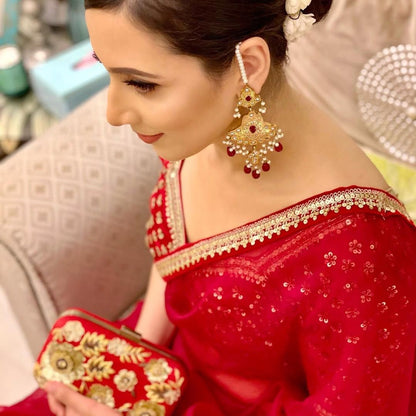 Red Designer Wedding saree with stitched blouse Partywear Ready To Wear Saree