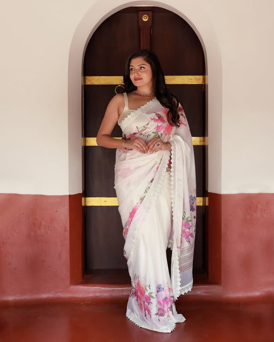 White Saree for wedding Readymade Indian saree