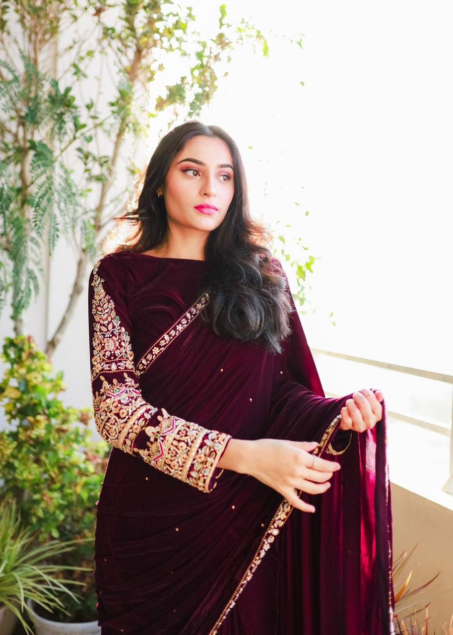 Wedding Saree with stitched blouse Indian Readymade Saree