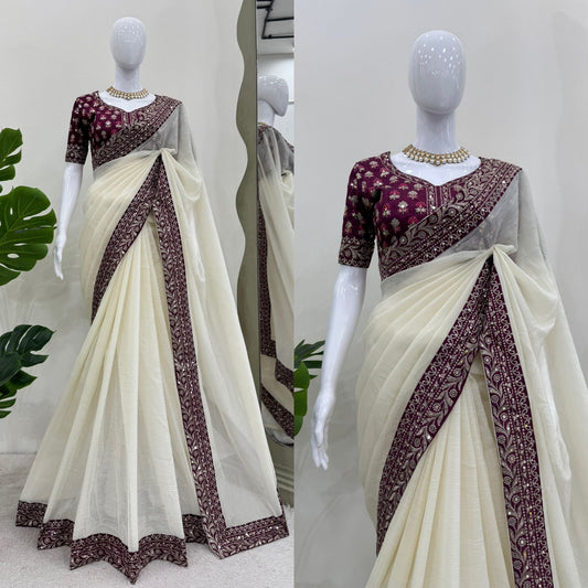 White Ready to wear Saree for wedding women