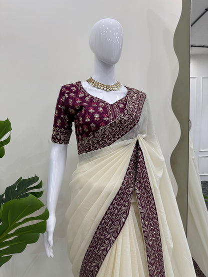White Ready to wear Saree for wedding women