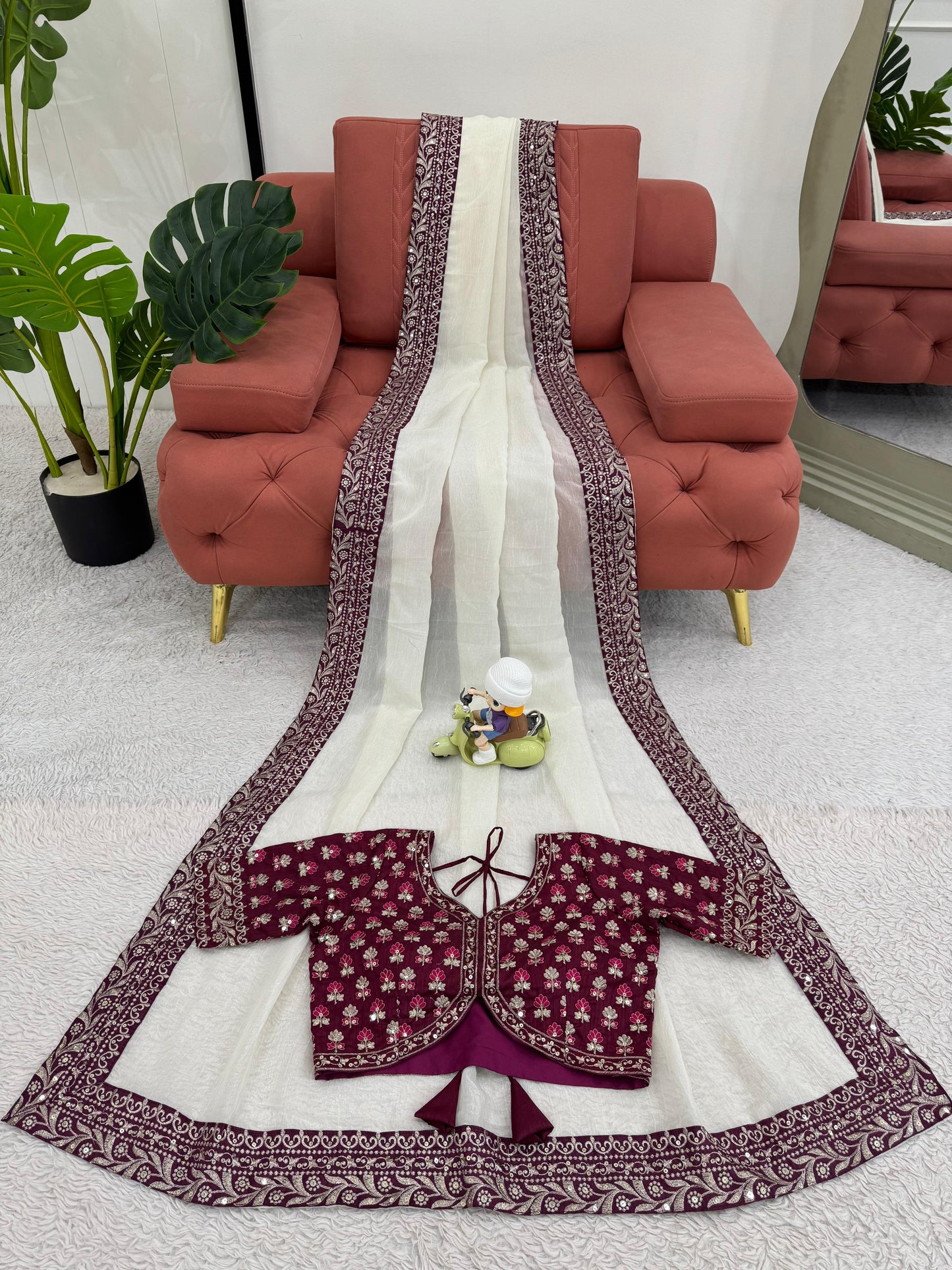 White Ready to wear Saree for wedding women