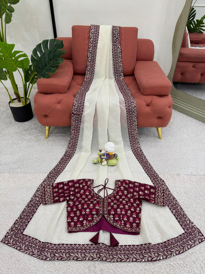 White Ready to wear Saree for wedding women