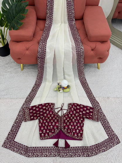 White Ready to wear Saree for wedding women