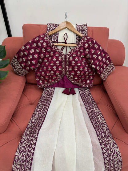 White Ready to wear Saree for wedding women