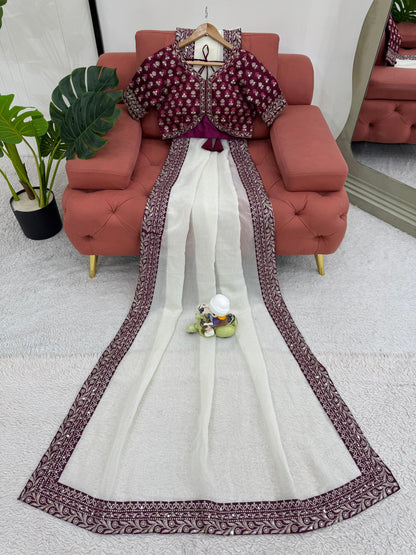 White Ready to wear Saree for wedding women