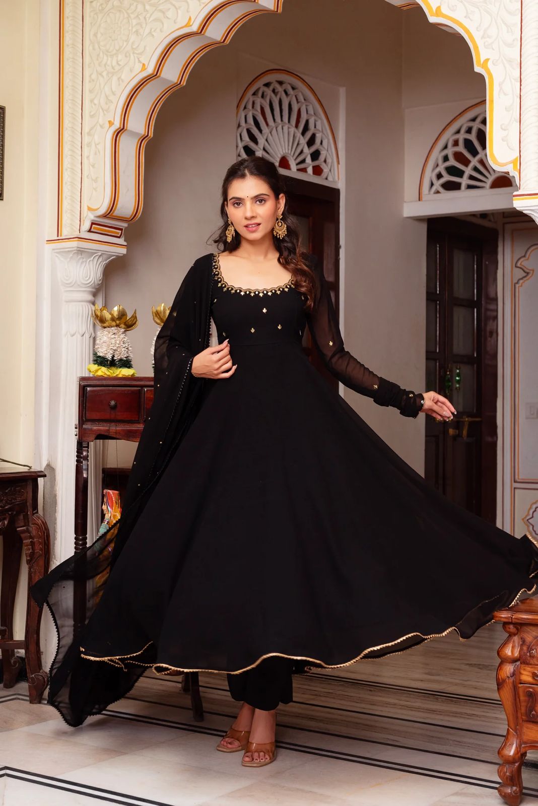 Black anarkali Full Flair Readymade Indian salwar kameez dress