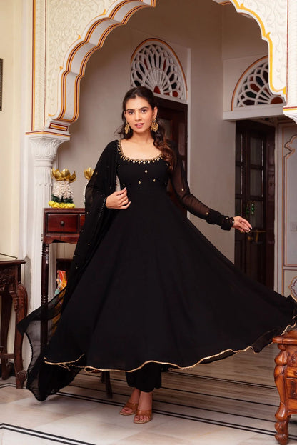 Black anarkali Full Flair Readymade Indian salwar kameez dress