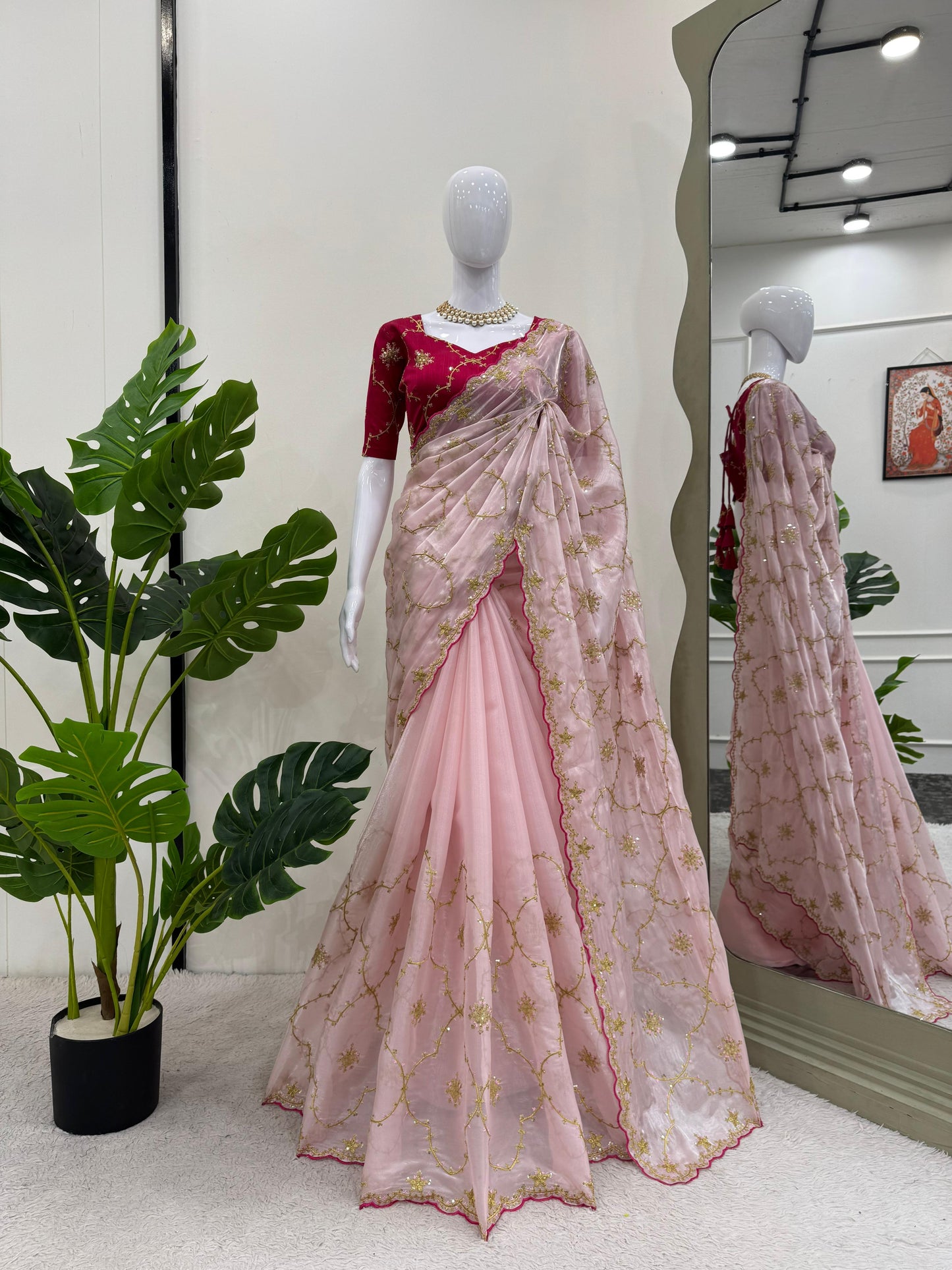 Wedding wear Indian saree with stitched blouse Ready To Wear