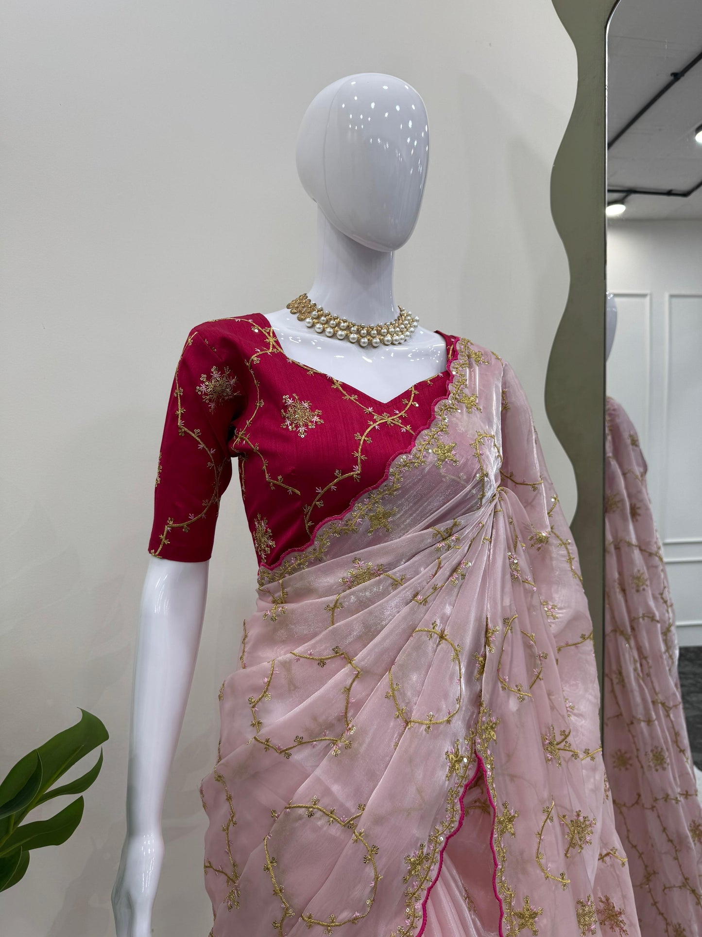 Wedding wear Indian saree with stitched blouse Ready To Wear