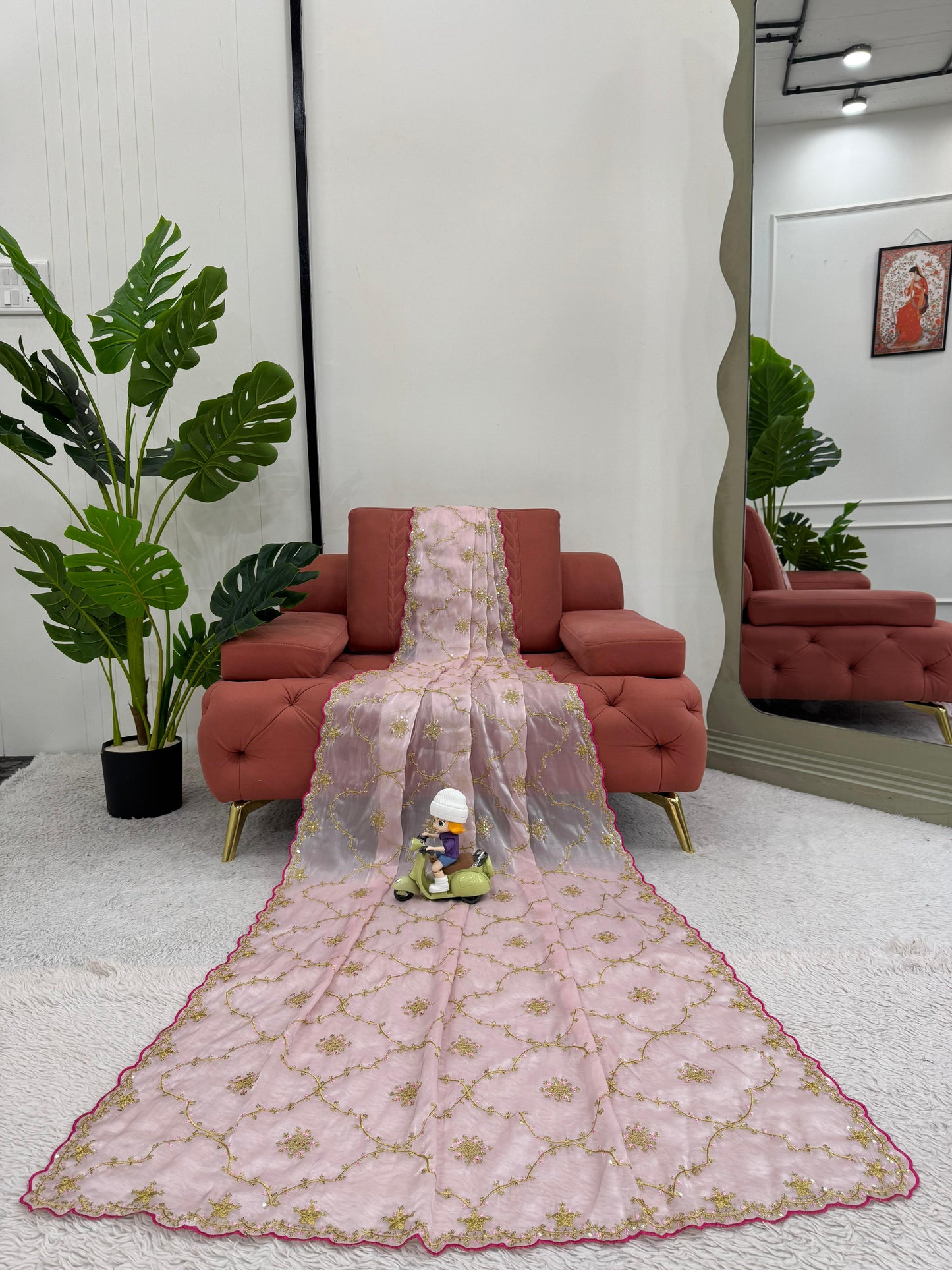 Wedding wear Indian saree with stitched blouse Ready To Wear