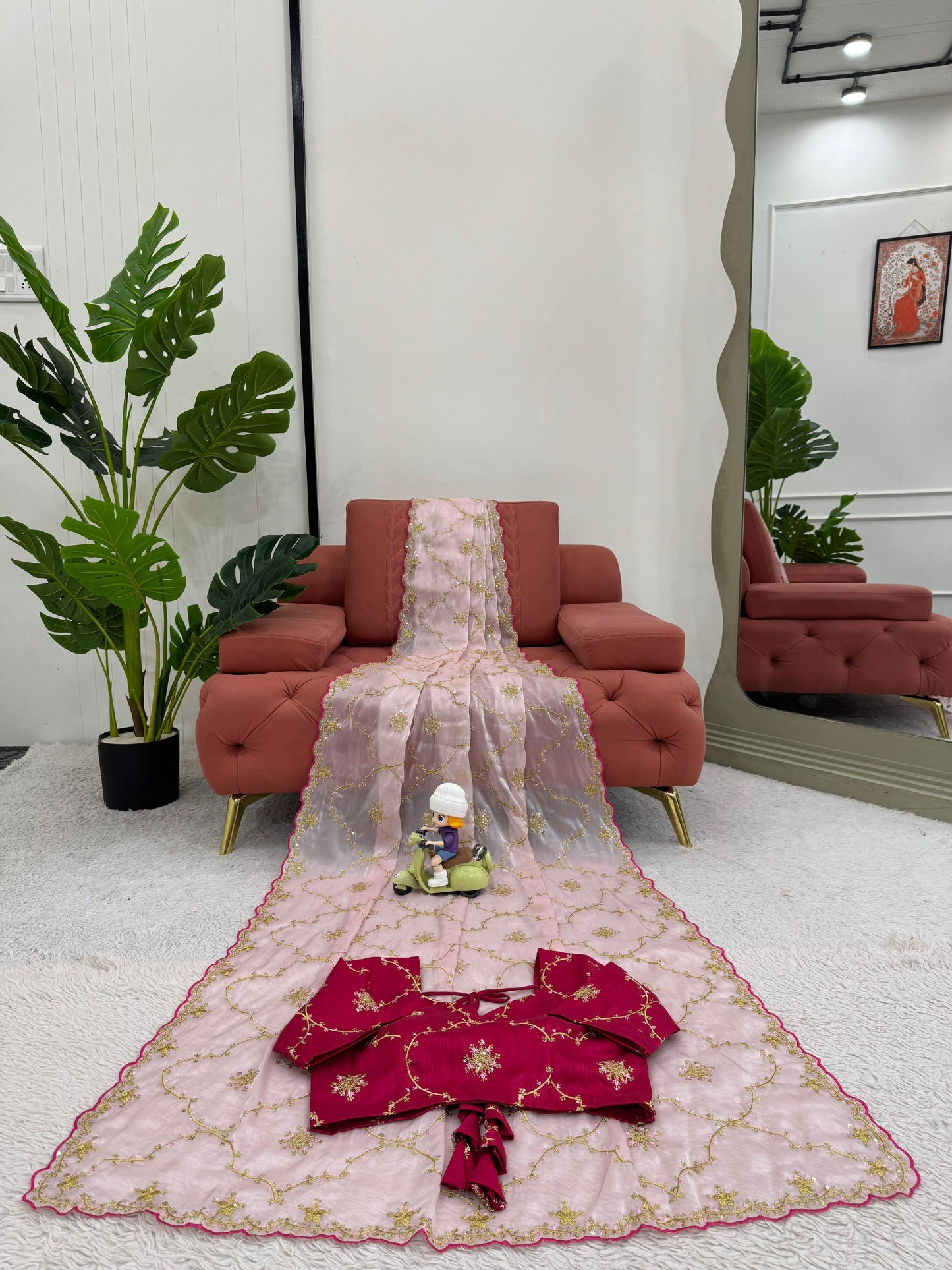 Wedding wear Indian saree with stitched blouse Ready To Wear
