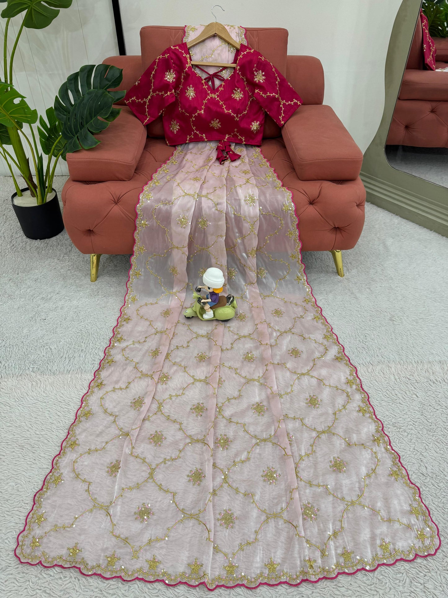 Wedding wear Indian saree with stitched blouse Ready To Wear
