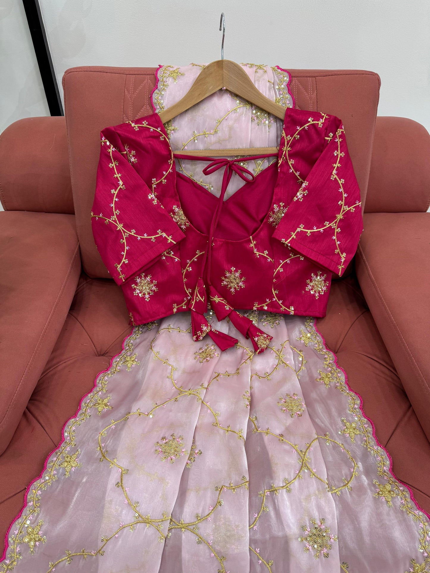 Wedding wear Indian saree with stitched blouse Ready To Wear