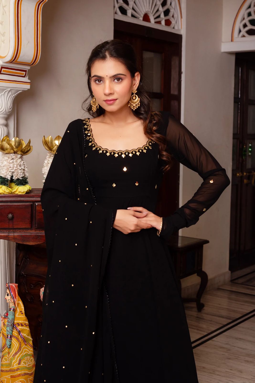 Black anarkali Full Flair Readymade Indian salwar kameez dress