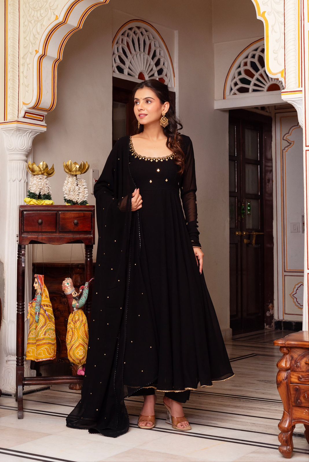 Black anarkali Full Flair Readymade Indian salwar kameez dress