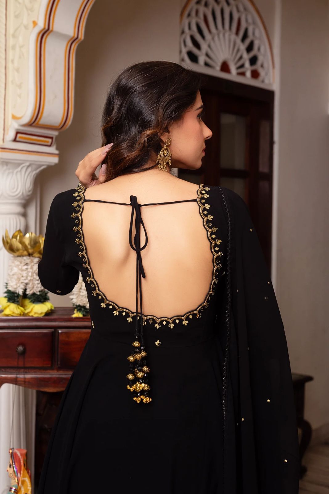Black anarkali Full Flair Readymade Indian salwar kameez dress