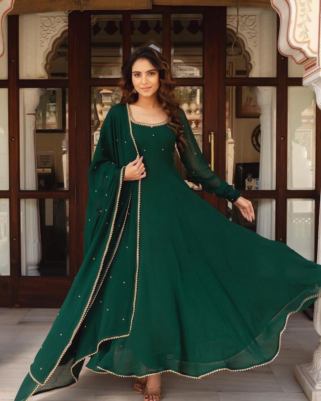 Green Full Flair anarkali gown Readymade Indian Dress