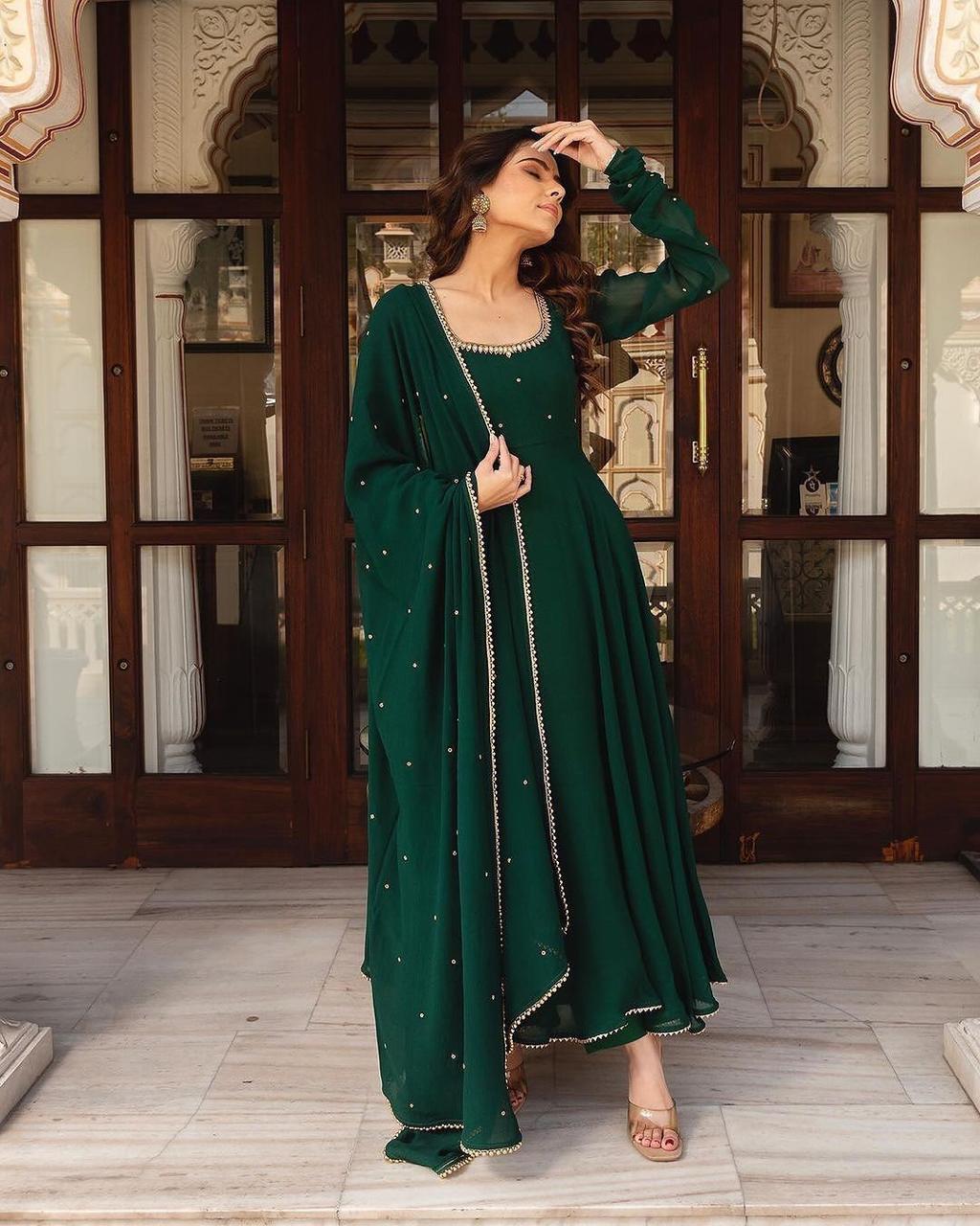 Green Full Flair anarkali gown Readymade Indian Dress