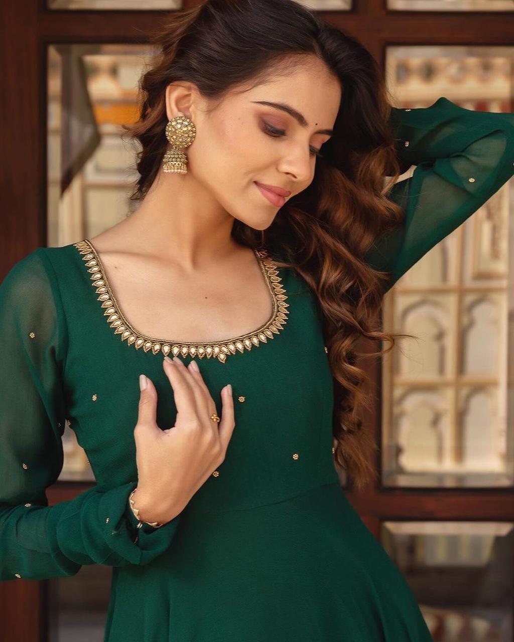 Green Full Flair anarkali gown Readymade Indian Dress