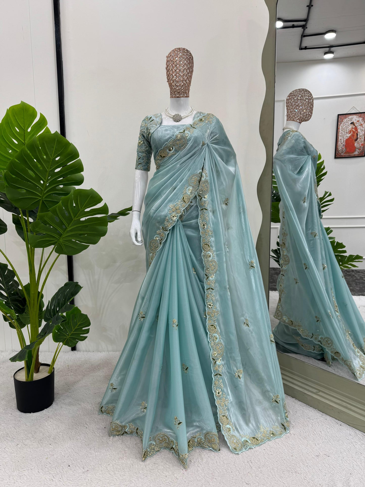 Readymade Designer Partywear sarees with stitched blouse New Ready To Wear Wedding saree