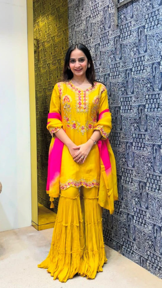 Yellow Sharara Suit Set Readymade Indian wedding dress salwar Kameez