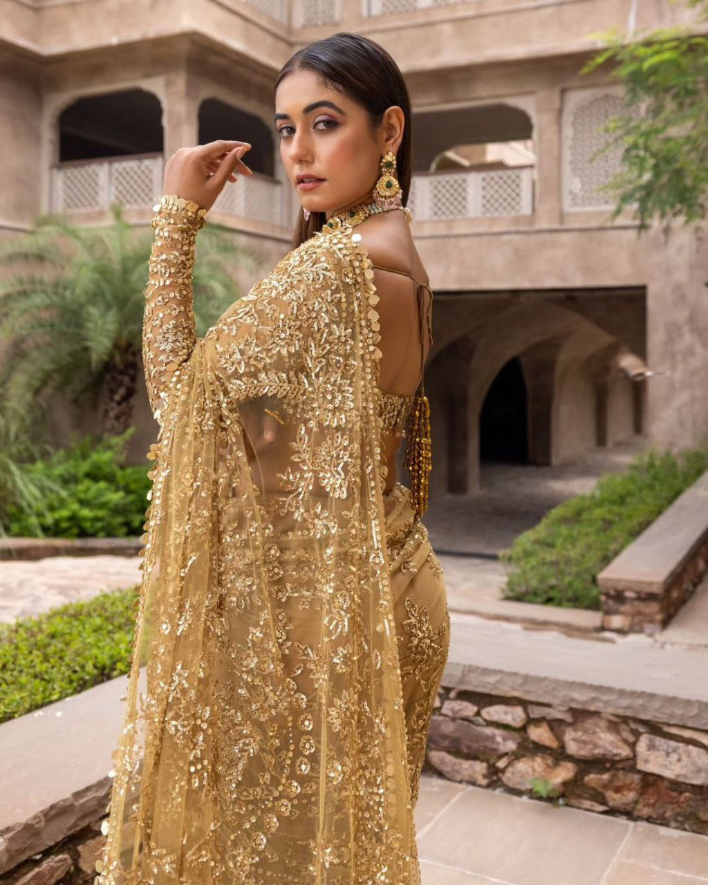 Heavy premium net wedding partywear saree with stitched blouse Readymade Indian sarees