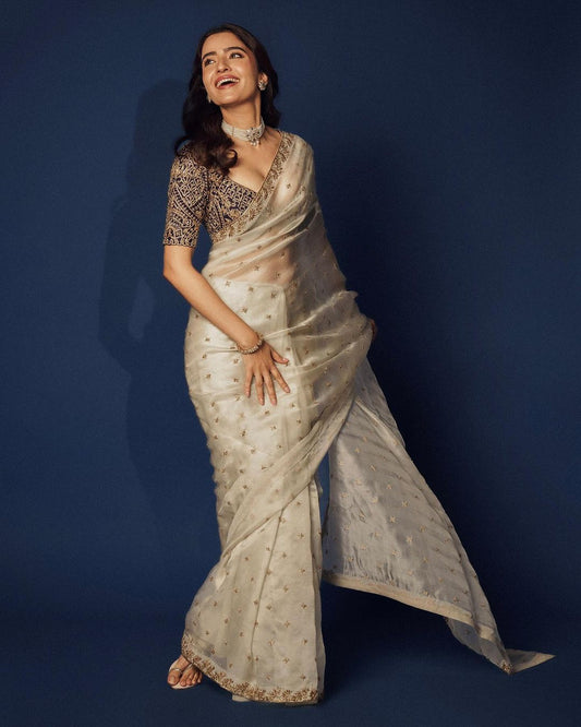 Organza wedding saree with stitched blouse Ready To Wear Designer Party Wear saree
