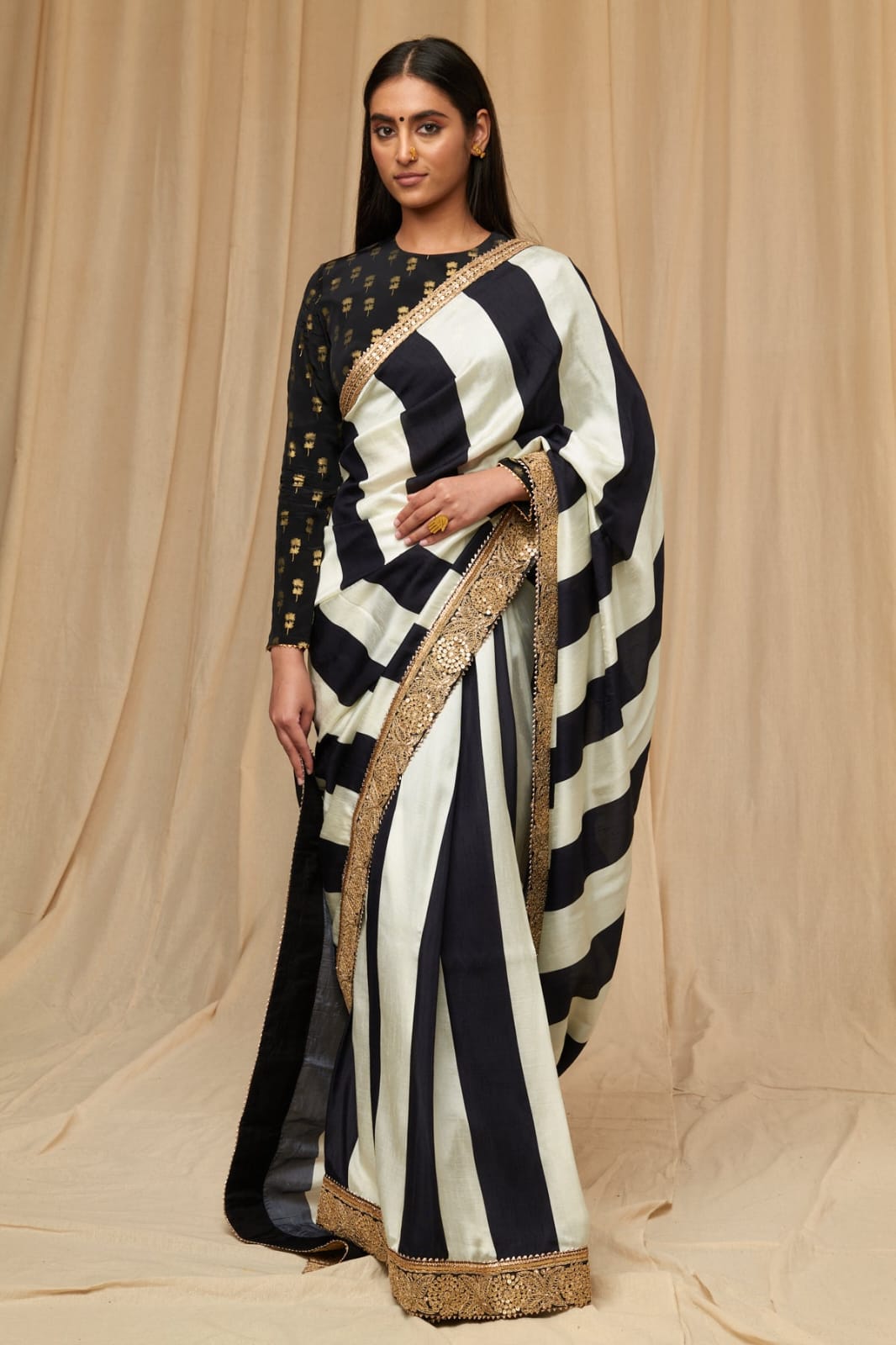Black and white Ready To Wear indian wedding Designer saree with stitched blouse