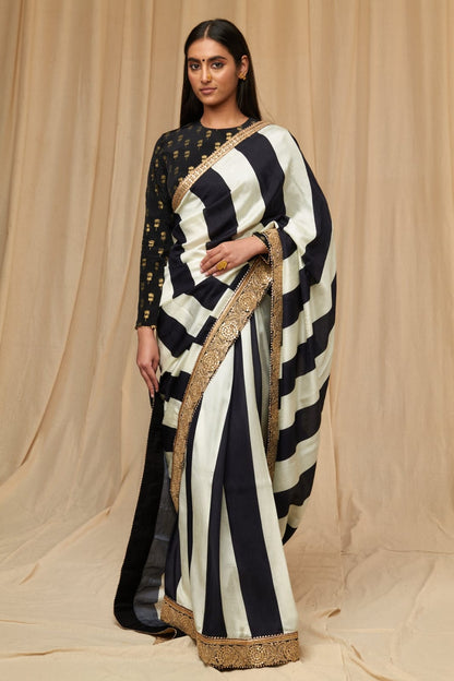 Black and white Ready To Wear indian wedding Designer saree with stitched blouse