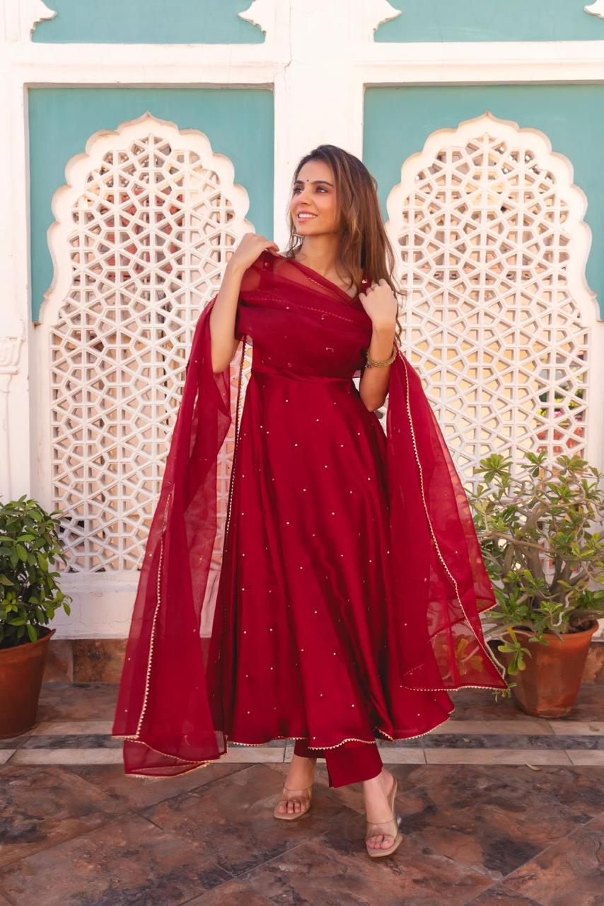 Anarkali Full Flair gown dress with Dupatta Readymade Indian gown