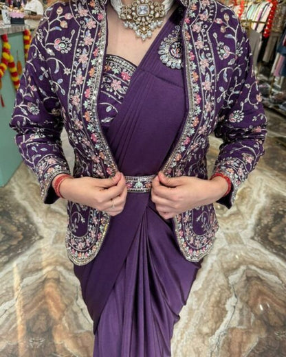 Indowestern Readymade Designer Partywear sarees with koti stitched blouse New Ready To Wear Saree