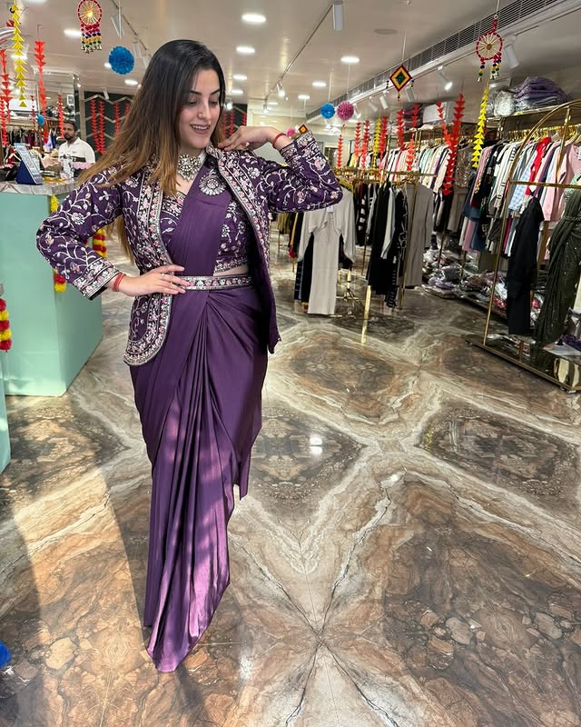 Indowestern Readymade Designer Partywear sarees with koti stitched blouse New Ready To Wear Saree