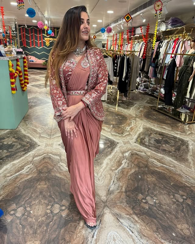 Indowestern Readymade Designer Partywear sarees with koti stitched blouse New Ready To Wear Saree