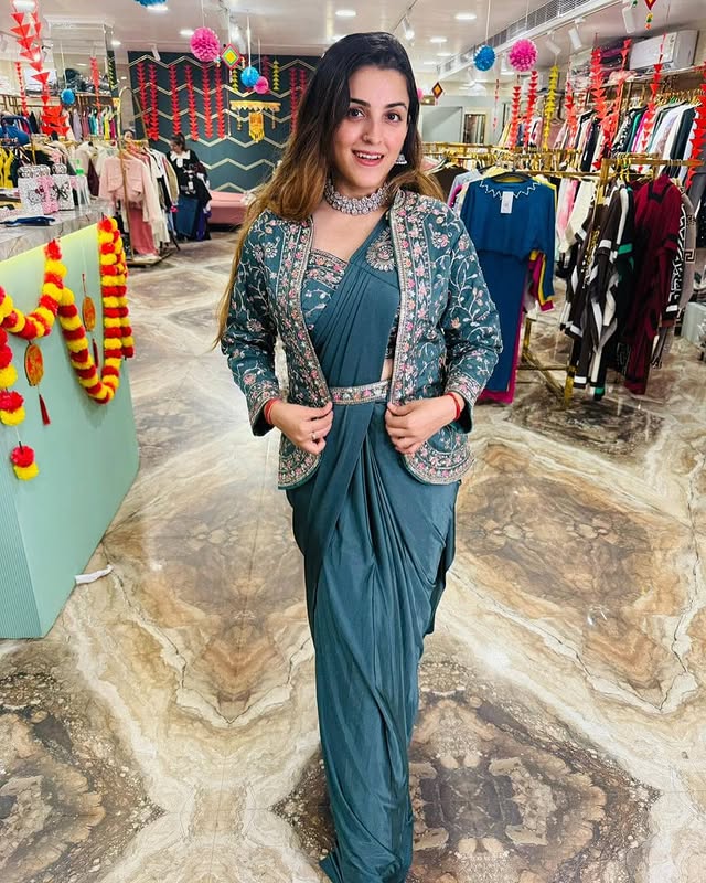 Indowestern Readymade Designer Partywear sarees with koti stitched blouse New Ready To Wear Saree