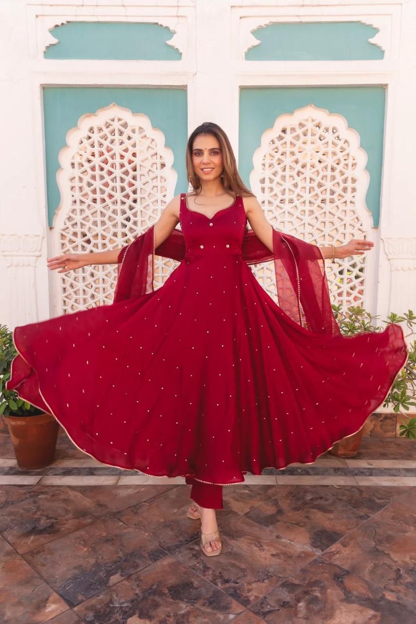 Anarkali Full Flair gown dress with Dupatta Readymade Indian gown